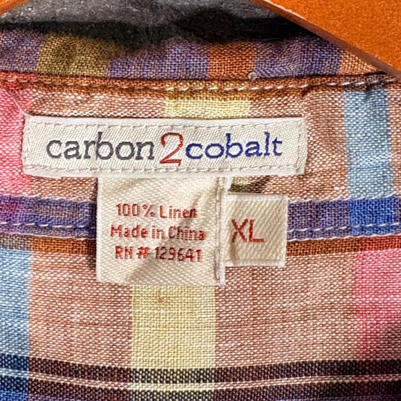 Carbon 2 Cobalt Men's Plaid Linen Long Sleeve Button Up‎ Shirt XL Orange Blue - Picture 2 of 13